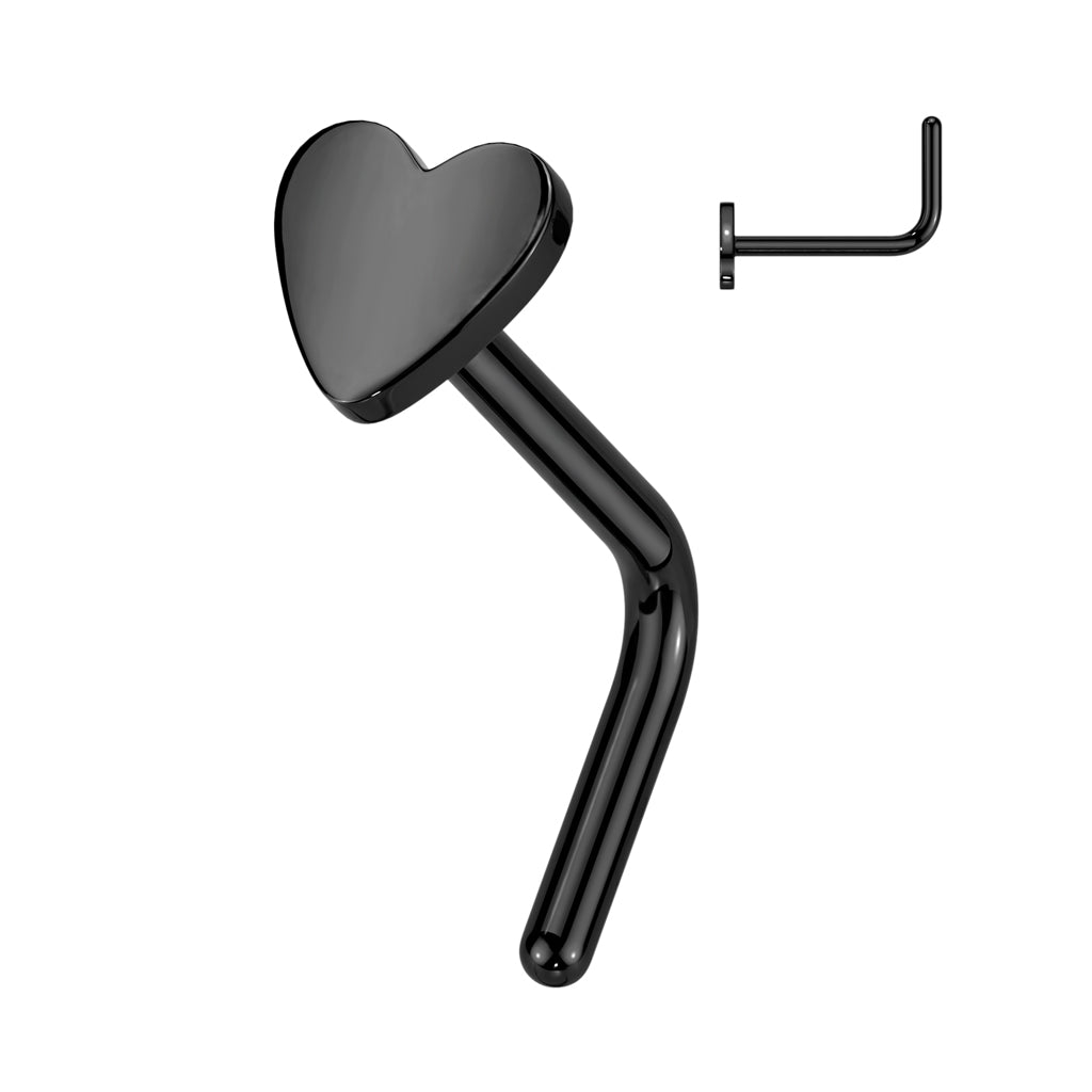 20G Titanium L Bend Nose Ring With Flat Heart Top For Nose Piercings
